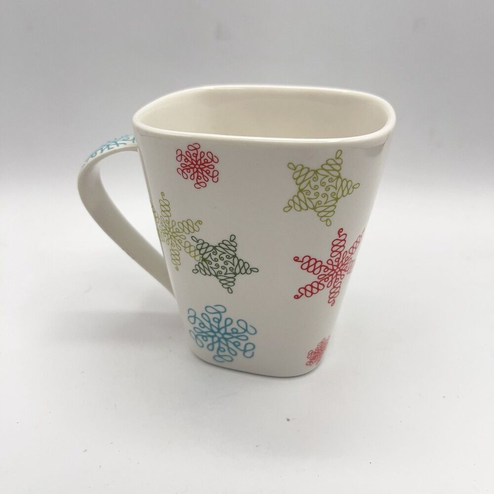 Starbucks 2005 Holiday Square Christmas Mug - Red, Blue, Green Snowflakes Stars - Picture 7 of 10